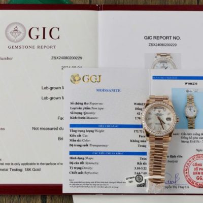 Đồng Hồ Rolex Day-Date Đính Moissanite Độ Mặt Xà Cừ Tự Nhiên Bọc Vàng